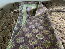 Load image into Gallery viewer, Amish Style Quality Quilt, 47”w x 62.5”l, with Purples and Greens in a Batik Fabric