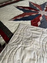 Load image into Gallery viewer, Quilt, Handmade Quality, 84.5”w, x 92.5”l, Reds, Blues,  Greens, Burgundy, and Creams