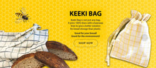 Load image into Gallery viewer, Keeki Bag - The FAMOUS “KEEKI” Bag, Beeswax Lined Linen Bag w/ drawstring, Kitchen Essential for every Kitchen