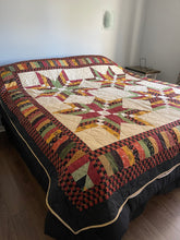 Load image into Gallery viewer, Amish Style Quality Quilt, 90”w x 90”l, Blacks, Rust, Yellows, Gold, Green w. Black Border