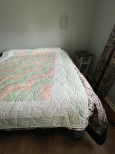 Load image into Gallery viewer, Amish Style Quilt, 71.5”w x 90”l, Pale Green and Pink