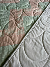 Load image into Gallery viewer, Amish Style Quilt, 71.5”w x 90”l, Pale Green and Pink