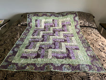 Load image into Gallery viewer, Amish Style Quality Quilt, 47”w x 62.5”l, with Purples and Greens in a Batik Fabric