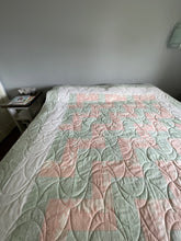Load image into Gallery viewer, Amish Style Quilt, 71.5”w x 90”l, Pale Green and Pink