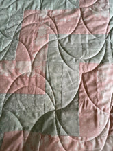 Load image into Gallery viewer, Amish Style Quilt, 71.5”w x 90”l, Pale Green and Pink