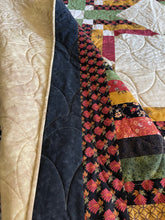 Load image into Gallery viewer, Amish Style Quality Quilt, 90”w x 90”l, Blacks, Rust, Yellows, Gold, Green w. Black Border