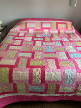 Load image into Gallery viewer, QUILT, Handmade Amish Style Quality Quilt, One-of-a-Kind- Pinks, Greens & Robin Blue Queen/King Size
