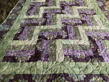 Load image into Gallery viewer, Amish Style Quality Quilt, 47”w x 62.5”l, with Purples and Greens in a Batik Fabric