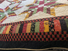 Load image into Gallery viewer, Amish Style Quality Quilt, 90”w x 90”l, Blacks, Rust, Yellows, Gold, Green w. Black Border