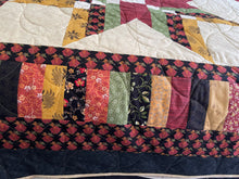 Load image into Gallery viewer, Amish Style Quality Quilt, 90”w x 90”l, Blacks, Rust, Yellows, Gold, Green w. Black Border