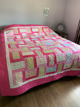 Load image into Gallery viewer, QUILT, Handmade Amish Style Quality Quilt, One-of-a-Kind- Pinks, Greens & Robin Blue Queen/King Size