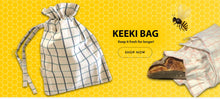 Load image into Gallery viewer, Keeki Bag - The FAMOUS “KEEKI” Bag, Beeswax Lined Linen Bag w/ drawstring, Kitchen Essential for every Kitchen