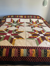 Load image into Gallery viewer, Amish Style Quality Quilt, 90”w x 90”l, Blacks, Rust, Yellows, Gold, Green w. Black Border