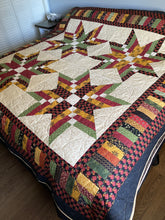 Load image into Gallery viewer, Amish Style Quality Quilt, 90”w x 90”l, Blacks, Rust, Yellows, Gold, Green w. Black Border