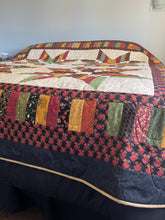 Load image into Gallery viewer, Amish Style Quality Quilt, 90”w x 90”l, Blacks, Rust, Yellows, Gold, Green w. Black Border
