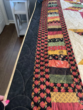 Load image into Gallery viewer, Amish Style Quality Quilt, 90”w x 90”l, Blacks, Rust, Yellows, Gold, Green w. Black Border