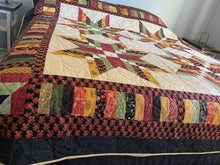Load image into Gallery viewer, Amish Style Quality Quilt, 90”w x 90”l, Blacks, Rust, Yellows, Gold, Green w. Black Border