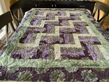 Load image into Gallery viewer, Amish Style Quality Quilt, 47”w x 62.5”l, with Purples and Greens in a Batik Fabric