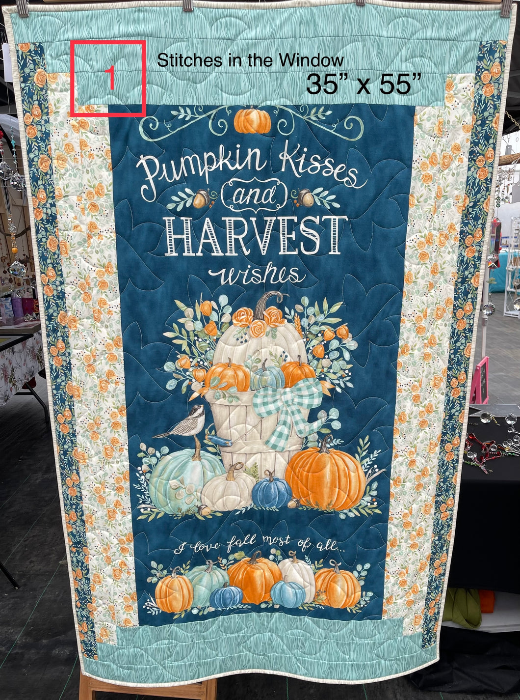 “Harvest Wishes” Quilt, Throw, Lap Quilt, Wall Hanging, 35”w x 55”l