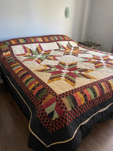 Load image into Gallery viewer, Amish Style Quality Quilt, 90”w x 90”l, Blacks, Rust, Yellows, Gold, Green w. Black Border
