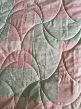 Load and play video in Gallery viewer, Amish Style Quilt, 71.5”w x 90”l, Pale Green and Pink
