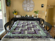 Load image into Gallery viewer, Amish Style Quality Quilt, 47”w x 62.5”l, with Purples and Greens in a Batik Fabric
