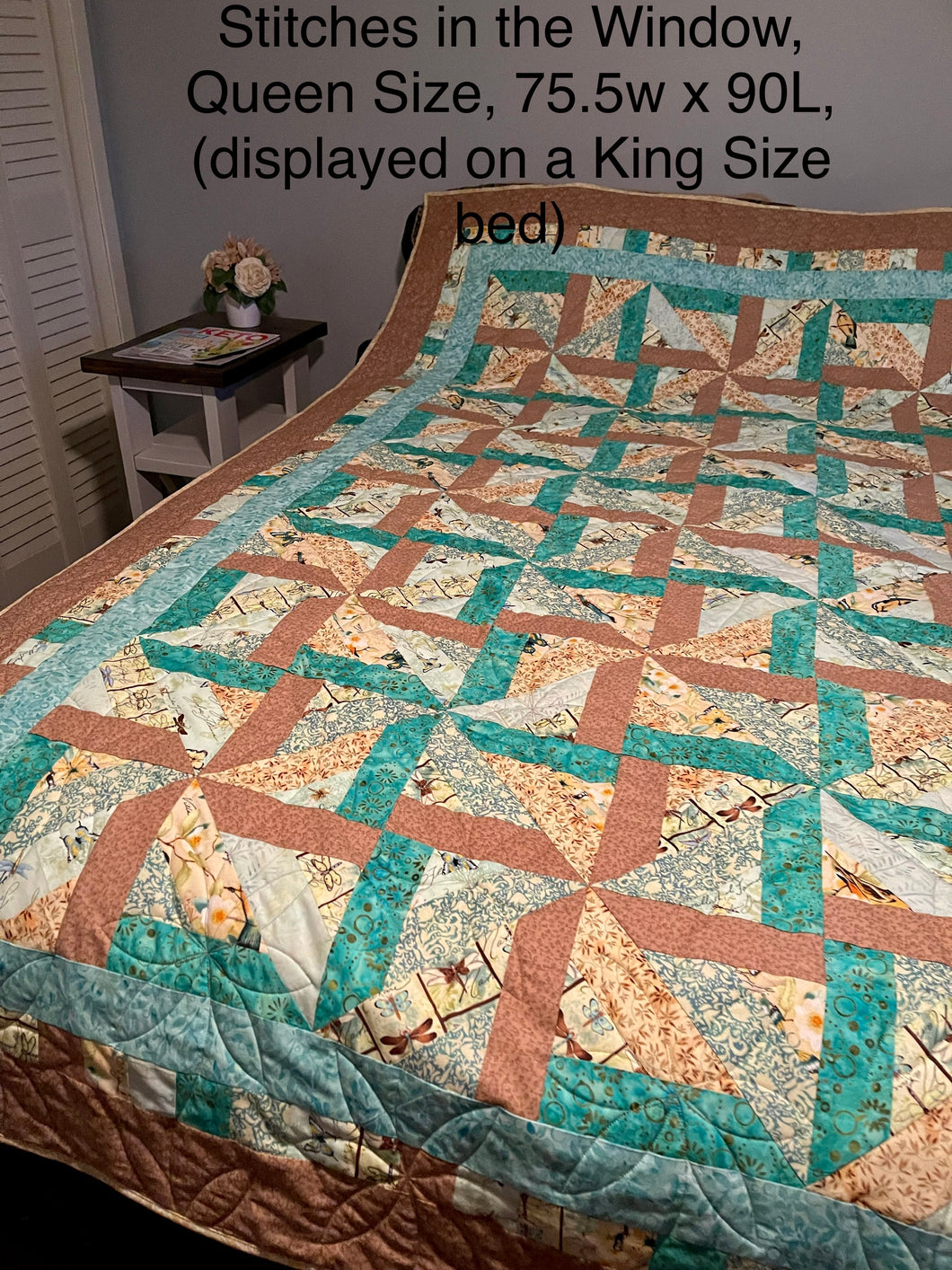 Quilt, Handmade Amish Style Quality , Queen Size,Yellows, Tans w/ Teals
