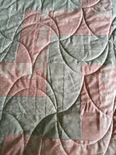 Load image into Gallery viewer, Amish Style Quilt, 71.5”w x 90”l, Pale Green and Pink
