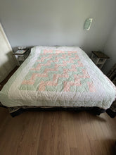 Load image into Gallery viewer, Amish Style Quilt, 71.5”w x 90”l, Pale Green and Pink
