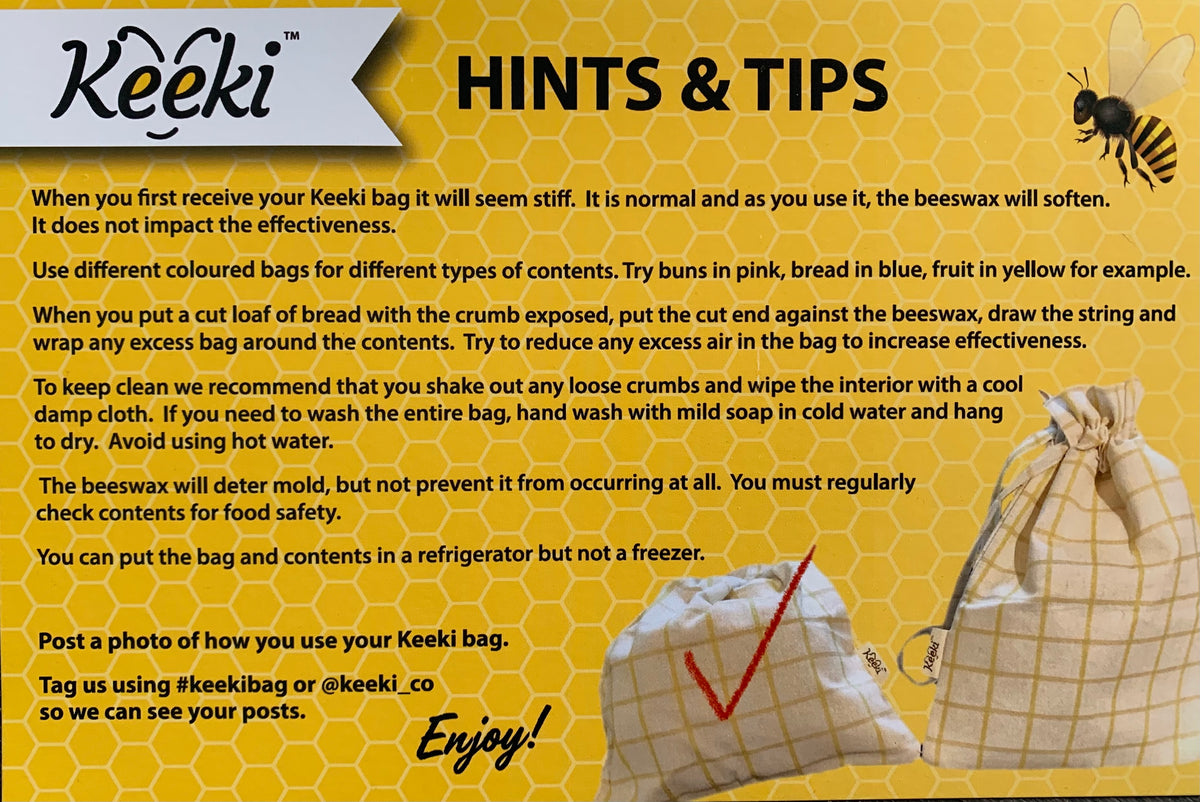 Keeki Bag - The FAMOUS “KEEKI” Bag, Beeswax Lined Linen Bag w/ drawstring, Kitchen Essential for every Kitchen