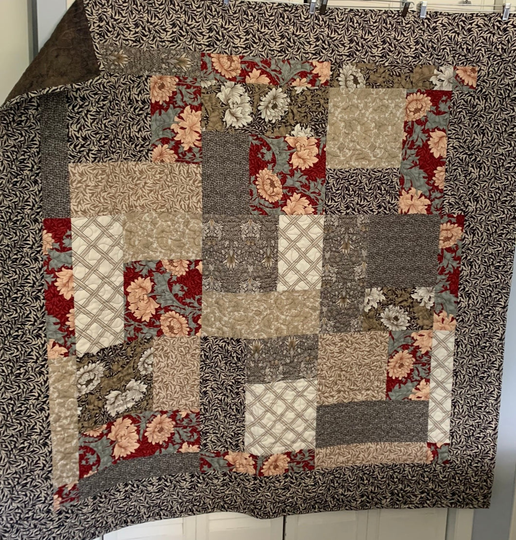 Handmade Amish Quality Quilt,  One of a Kind, XL Lap Size, 65”w x 65”l Brown Tones