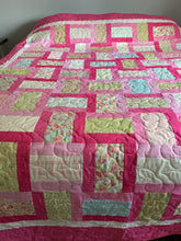 Load image into Gallery viewer, QUILT, Handmade Amish Style Quality Quilt, One-of-a-Kind- Pinks, Greens &amp; Robin Blue Queen/King Size
