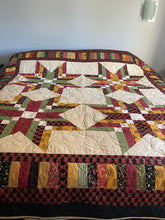Load image into Gallery viewer, Amish Style Quality Quilt, 90”w x 90”l, Blacks, Rust, Yellows, Gold, Green w. Black Border
