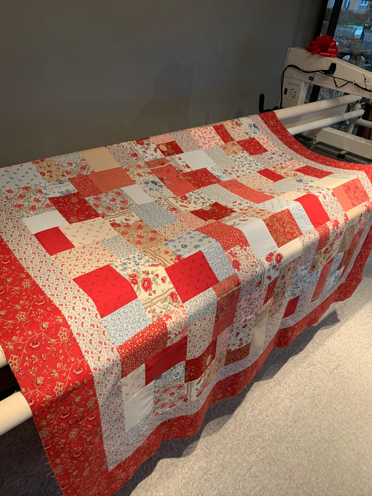 Quilt, Handmade One-of-a-Kind Amish Style Quality Reds, Blues. & Tans Full/Queen Size